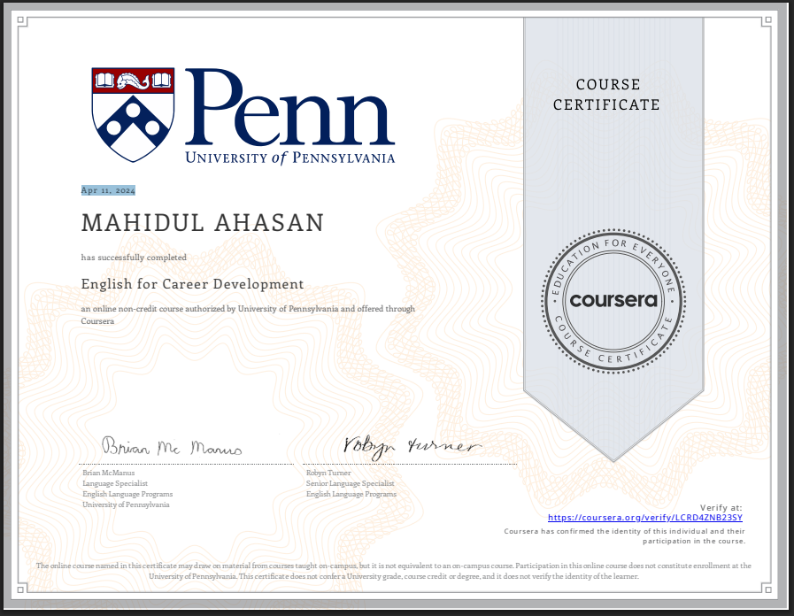 English for Career Development Certification